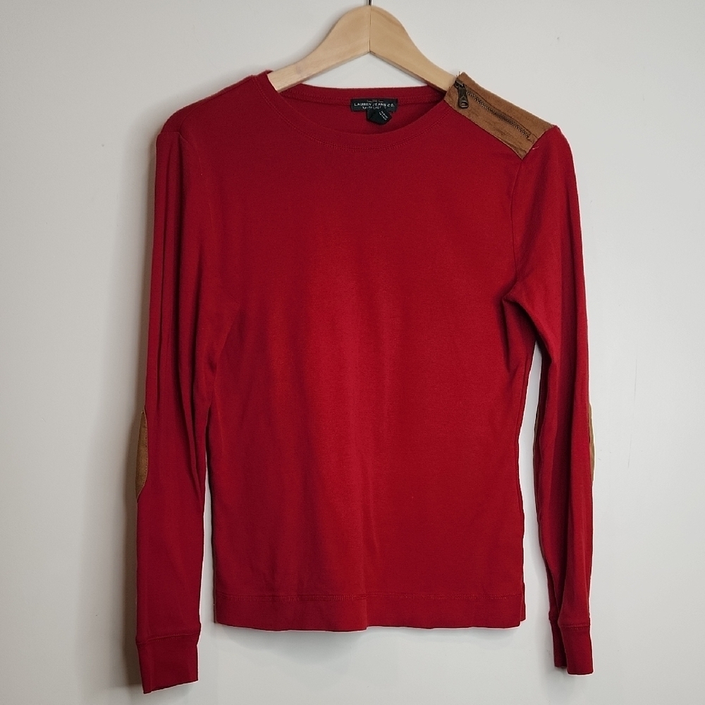 Ralph Lauren Red‎ Long Sleeve Cotton Shirt with Tan Zipper - Size Medium women's